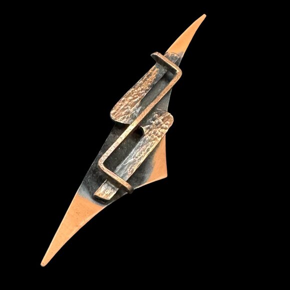 Modernist Abstract Copper Brooch Artisan Made Painted - Picture 4 of 6